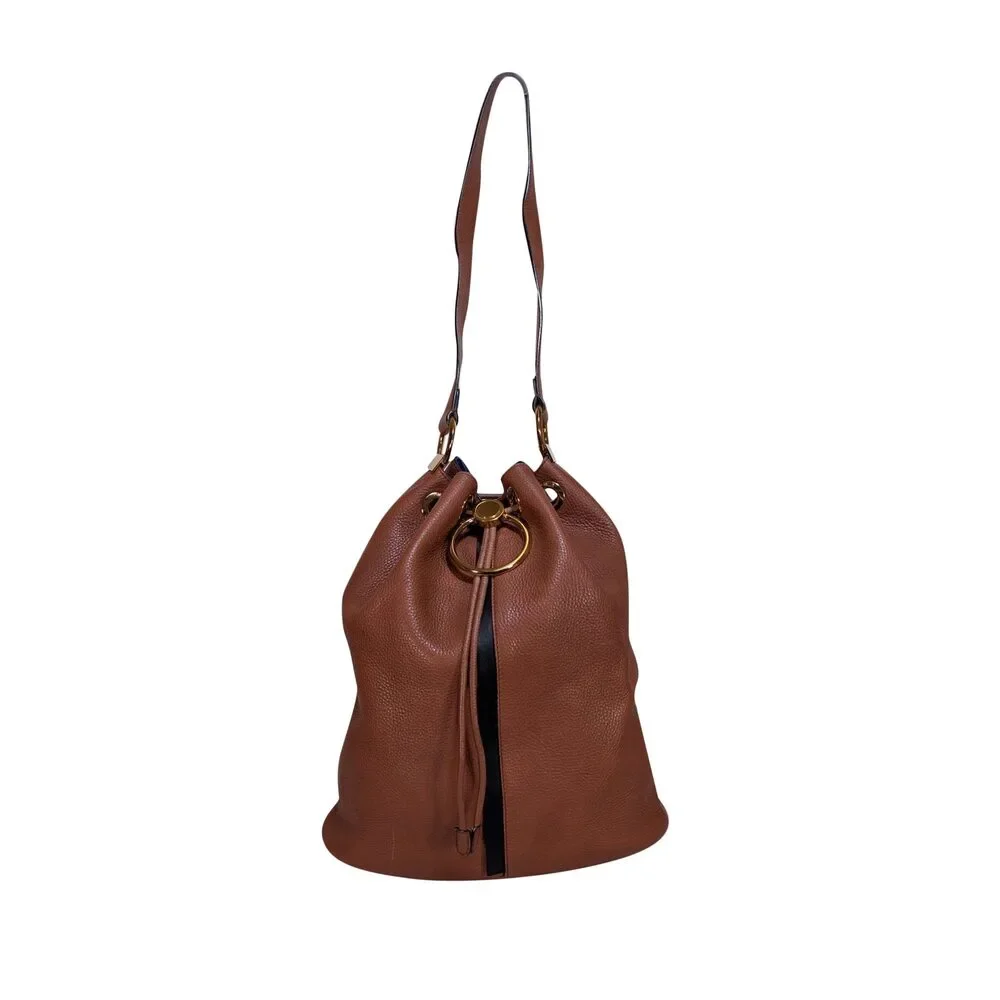 Marni - Tan Pebbled Leather Blend Large Bucket Bag